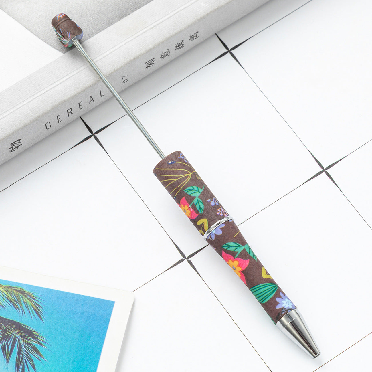DIY plastic bead pen creative handmade leopard print floral cow bead pen wholesale printing new plastic bead pen