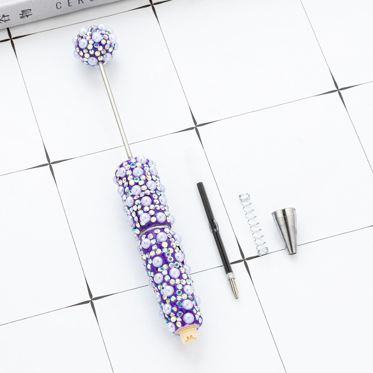 Cross-border DIY pearl bead pen handmade full of diamonds pearl bead pen swirling multi-color bead pen plastic pen