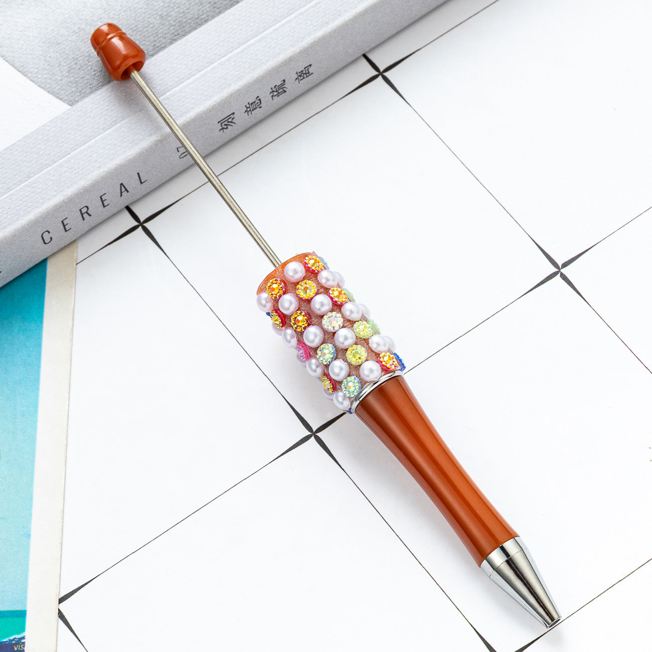 New DIY colorful pearl diamond bead pen dopamine gradual change color beaded ballpoint pen multi-color rotating bead pen