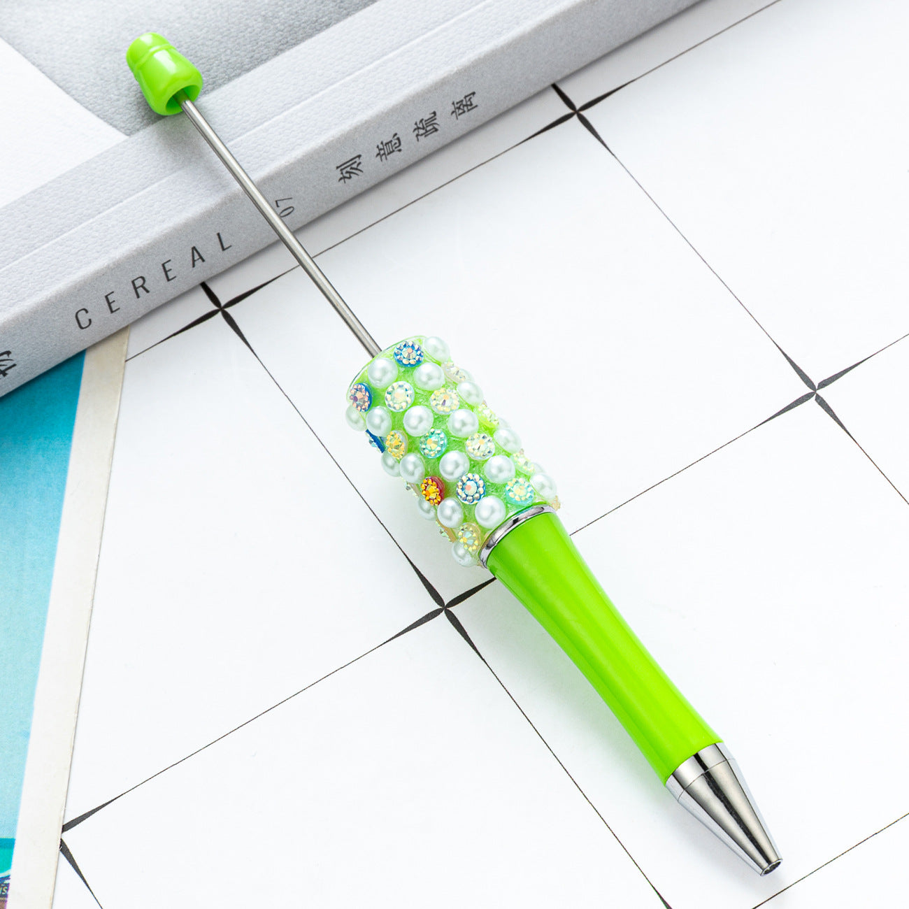 New DIY colorful pearl diamond bead pen dopamine gradual change color beaded ballpoint pen multi-color rotating bead pen