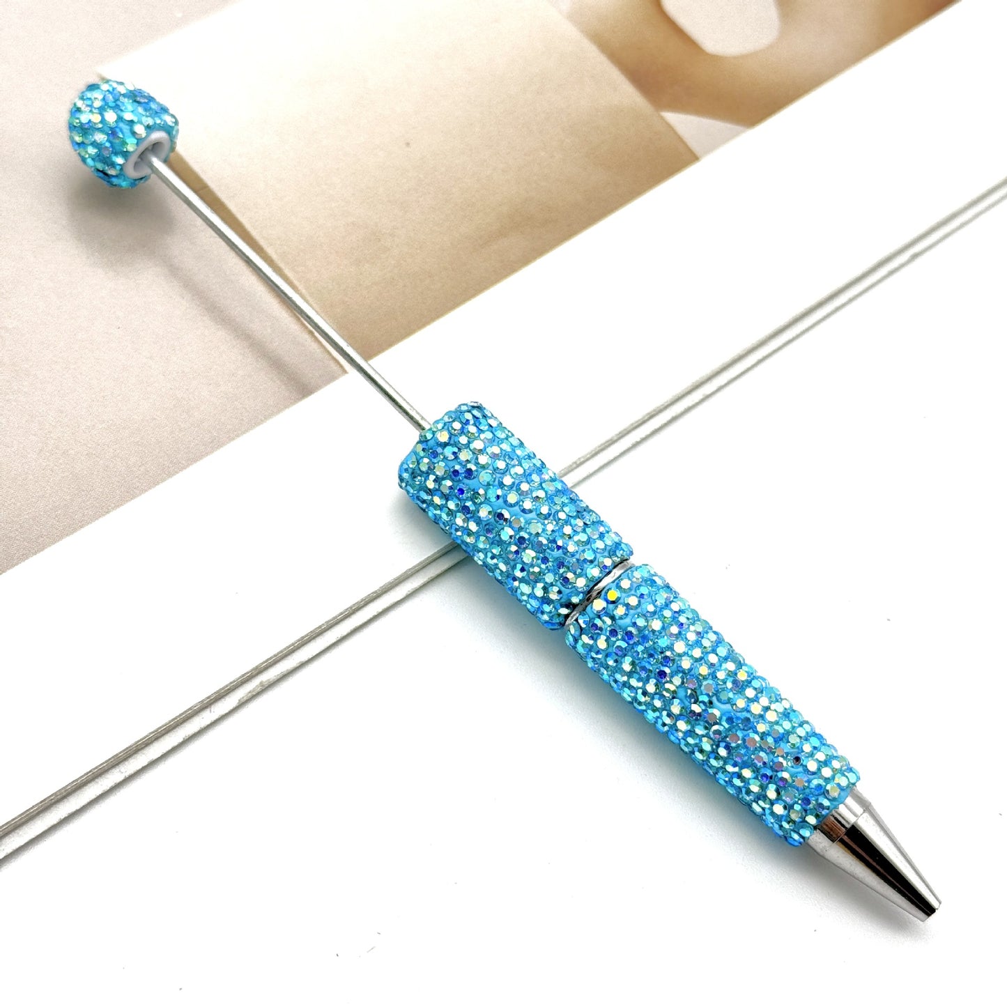 DIY electroplated colorful full diamond bead pen, colorful diamond beaded ballpoint pen, high value diamond-set bead pen in stock