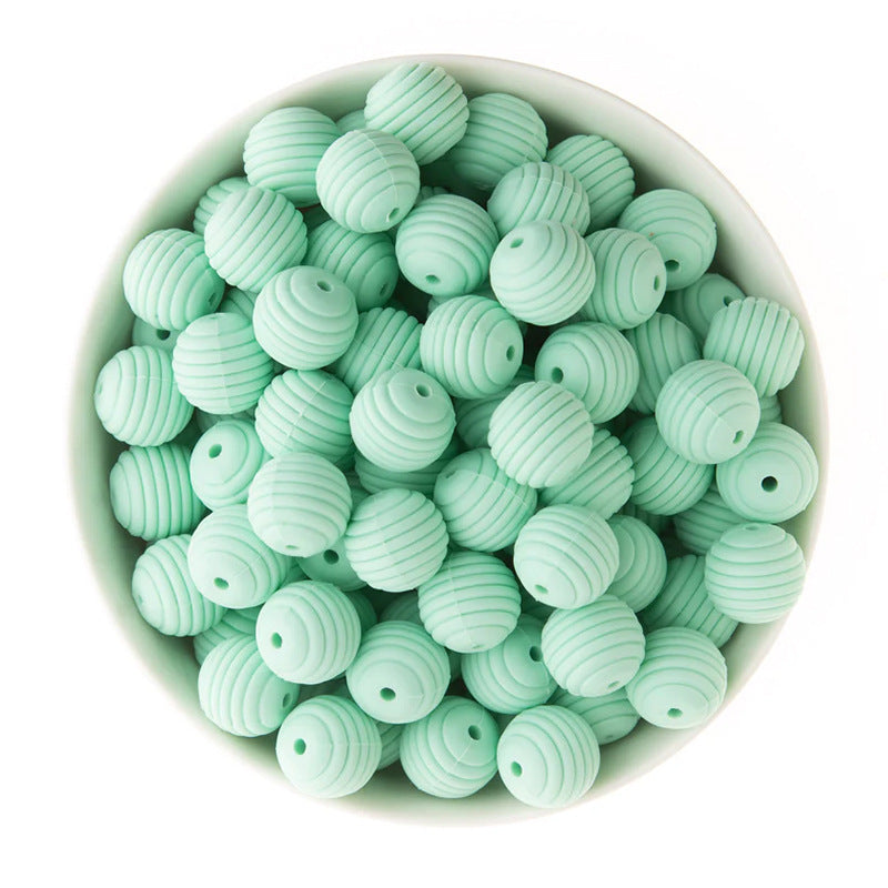 Spot 15mm silicone threaded beads food grade material baby toothpaste chain loose beads DIY accessories honeycomb beads wholesale