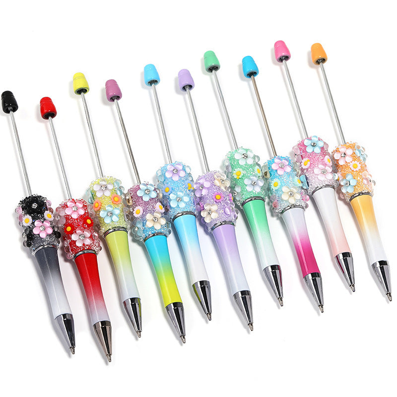 Heavy industry DIY three-dimensional flower gypsy coarse sugar pattern multi-color beaded rotating ballpoint pen
