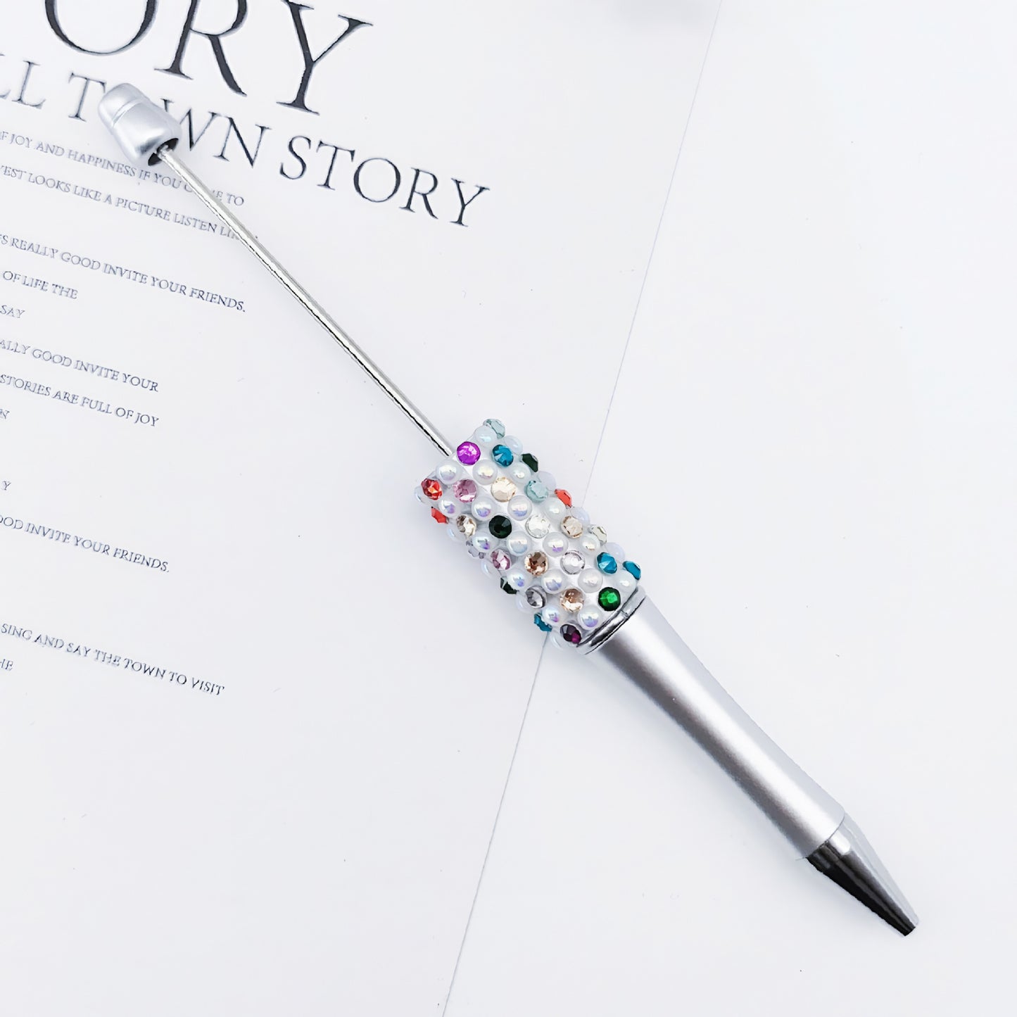 Gradual change color candy diamond bead pen DIY handmade diamond pearl agate ballpoint pen, cute creative gift pen