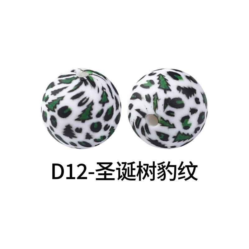 15mm new rhombus pattern silicone beads water transfer leopard print bracelet beaded jewelry silicone loose beads wholesale