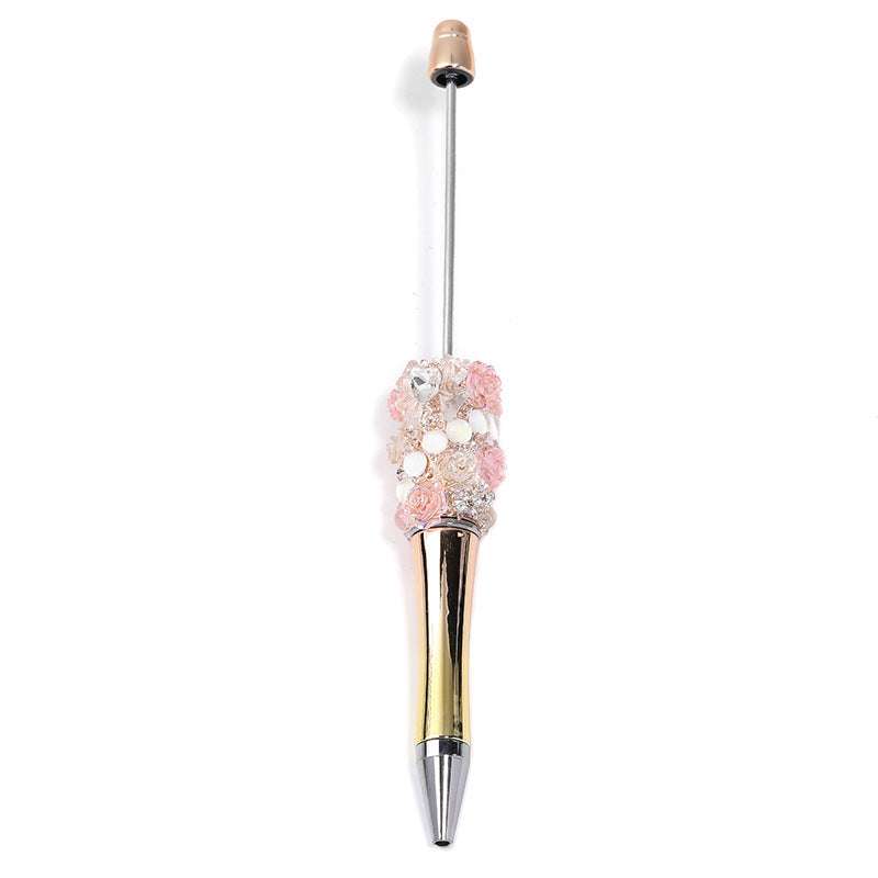 Cross-border rose bead pen wholesale creative DIY plastic beaded ballpoint pen hand sticker diamond bead pen