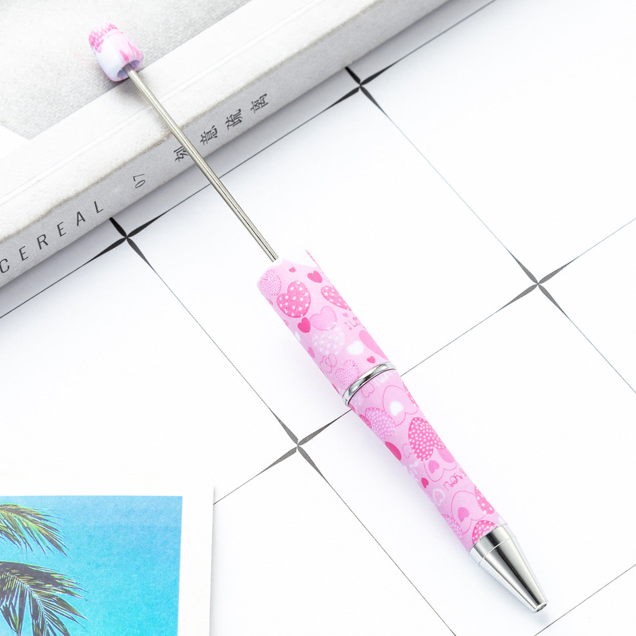 Creative DIY plastic bead pen Valentine's Day love series beaded ballpoint pen spot wholesale printing bead pen