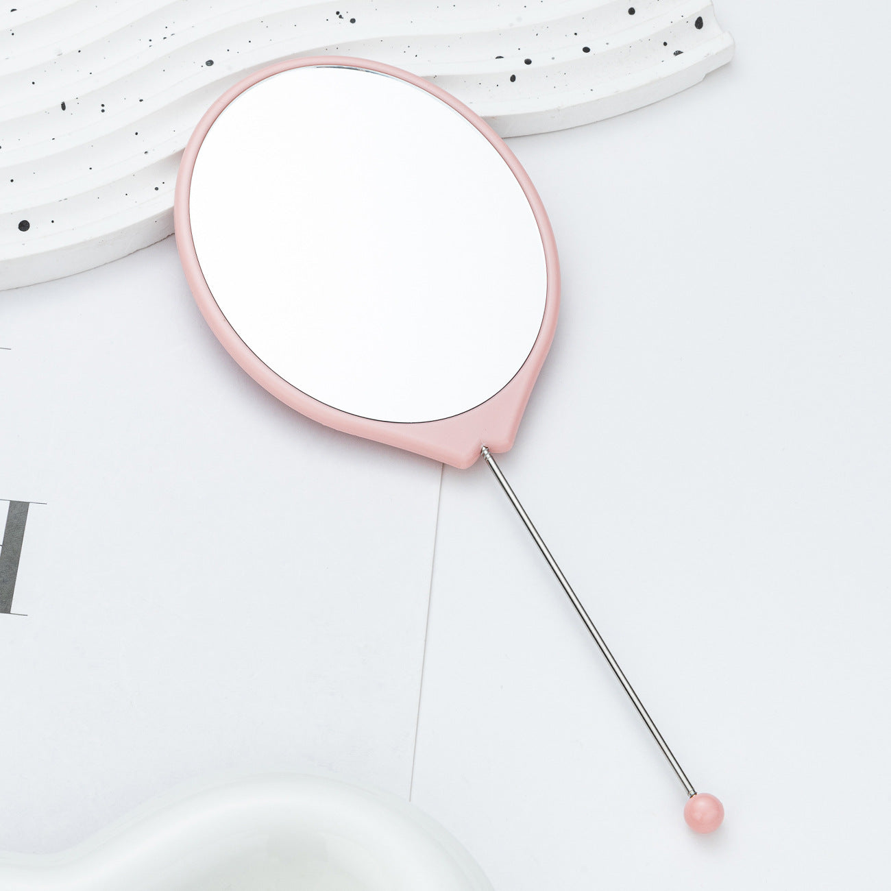 New DIY beaded oval mirror portable high definition mirror handheld mirror, carry makeup small mirror