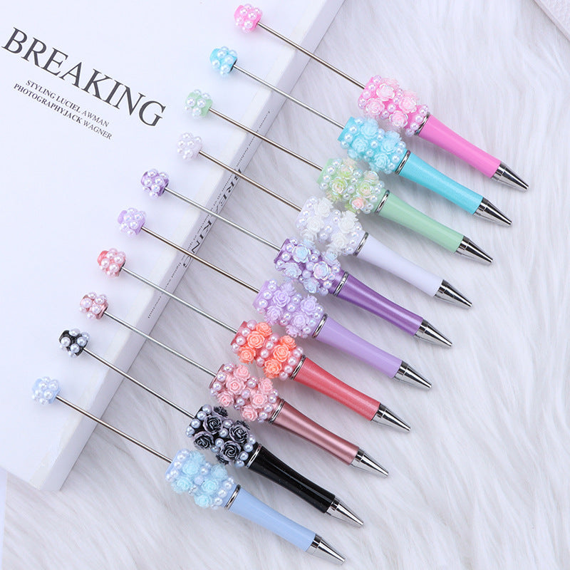 DIY new heavy industry bead pen, flower pearl bead pen, handmade patch pen cap with drill swirling gift pen