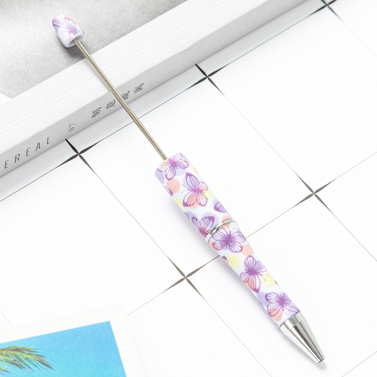 DIY plastic bead pen creative handmade leopard print floral cow bead pen wholesale printing new plastic bead pen