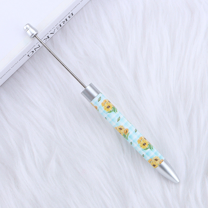 DIY long printed bead pen, national flag sunflower pattern creative cute grain bead pen plastic bead ballpoint pen