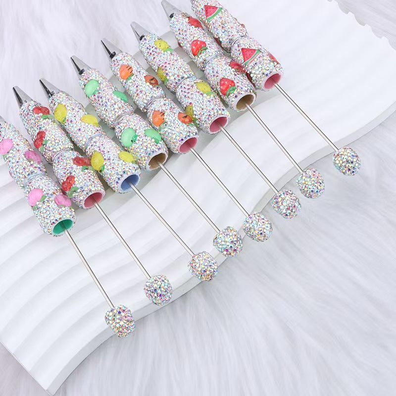 Creative DIY fruit bead pen, heavy industry full diamond ballpoint pen, watermelon strawberry pineapple carrot cherry cute pen