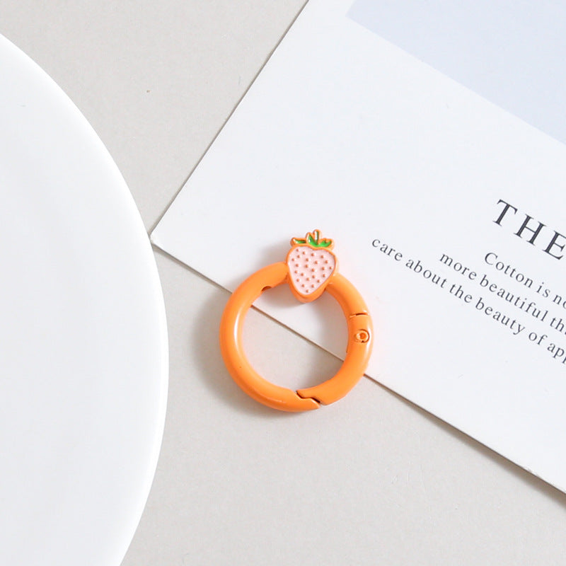 27mm Strawberry Keychain Round with Strawberry Pattern Color Paint Spring Buckle DIY Jewelry Accessories Keychain Connecting Ring