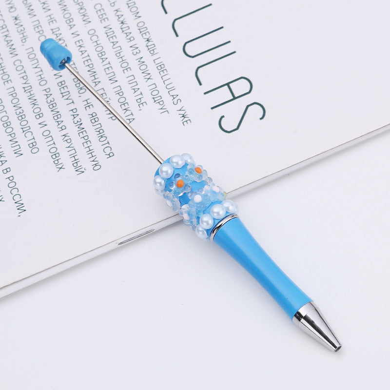Cross-border DIY pearl flower bead pen handmade patch plastic ballpoint pen, cartoon flower bone pearl gift pen
