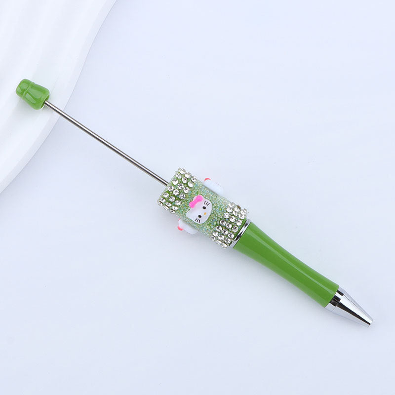New KT cat litter sugar string bead pen DIY handmade cute fantasy cartoon cat cute jingle cat beaded ballpoint pen