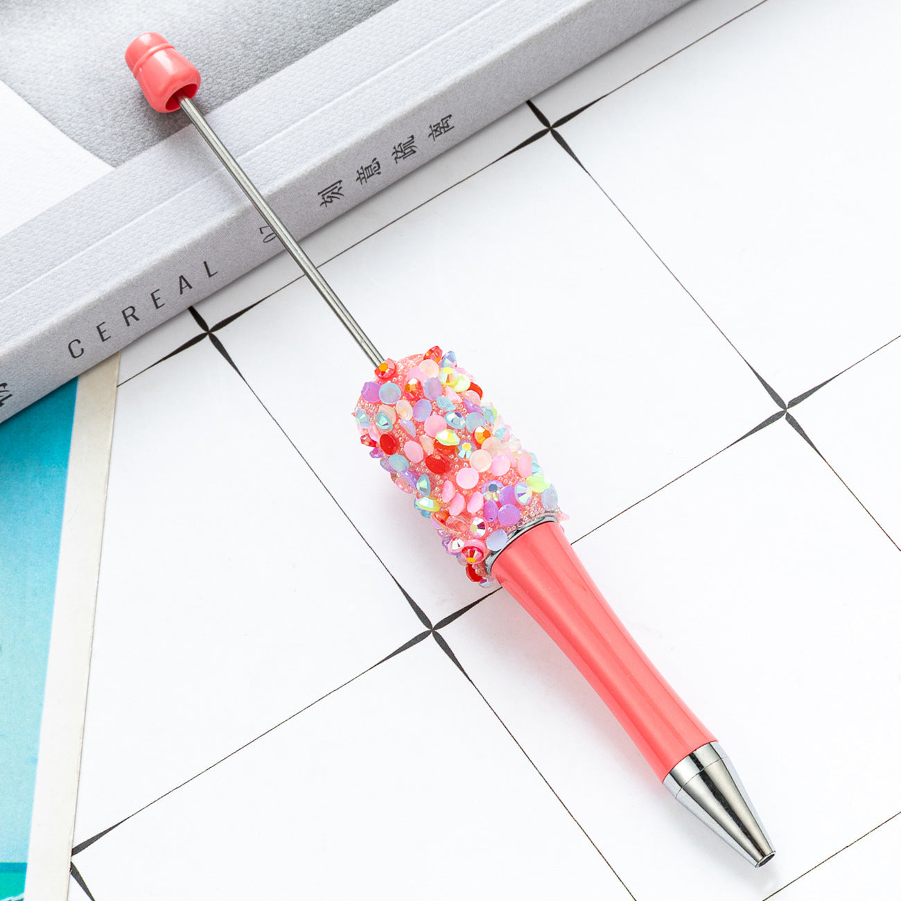DIY multi-color broken diamond bead pen creative hand-affixed crystal plastic pen cute girl heart advertising gift pen