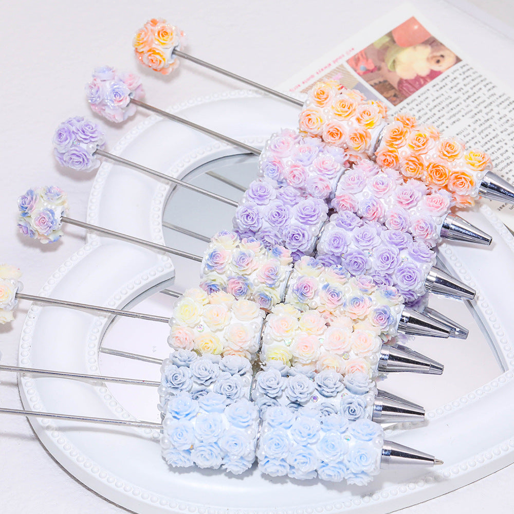 New heavy industry color flower luminous bead pen heavy industry DIY handmade beaded pen holder accessories