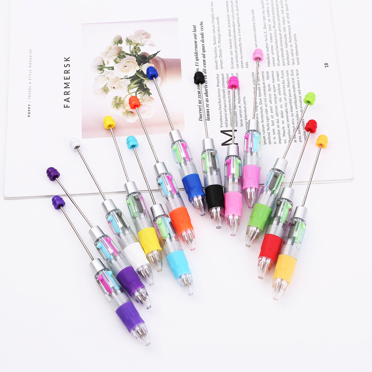 Four-color beaded strokes key marks plastic ballpoint pen DIY multi-color press-action promotional gift pen spot wholesale