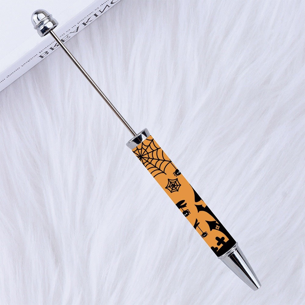 DIY Plastic Beadable Pens with Halloween Pumpkin Ghost Bat Spider Prints