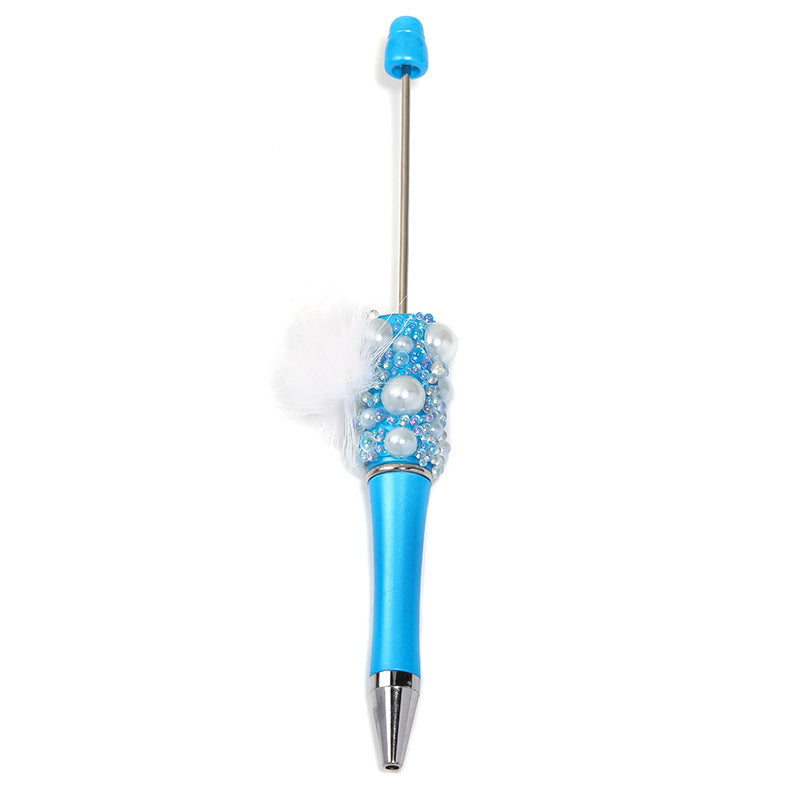 Soft cute pearl hairball DIY bead pen colorful bubble beads rotating ballpoint pen girl heart hand account gift pen