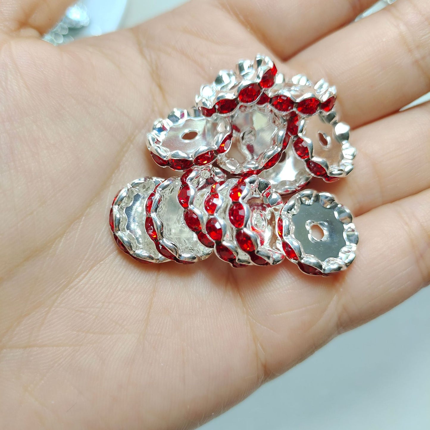 15mm Cross-border Hot-selling Silver Bead Spacer Round Rhinestone Ring Wheel Spacer Wavy Edge Diamond Spacer Accessories