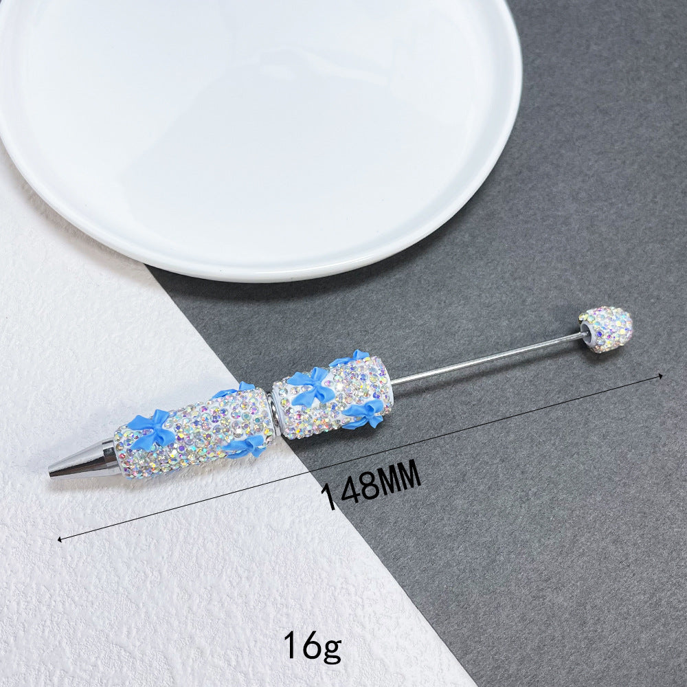 Cross-border full diamond soft pottery bow small fresh bead pen DIY creative multi-color diamond-encrusted gift pen ballpoint pen