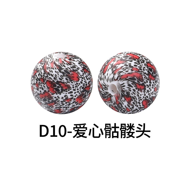 15mm new rhombus pattern silicone beads water transfer leopard print bracelet beaded jewelry silicone loose beads wholesale