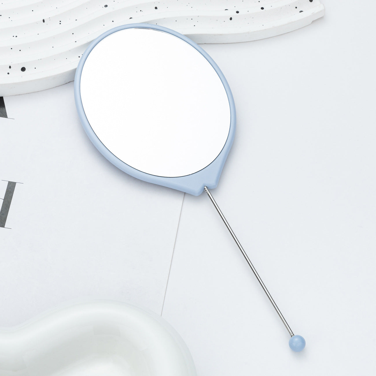New DIY beaded oval mirror portable high definition mirror handheld mirror, carry makeup small mirror