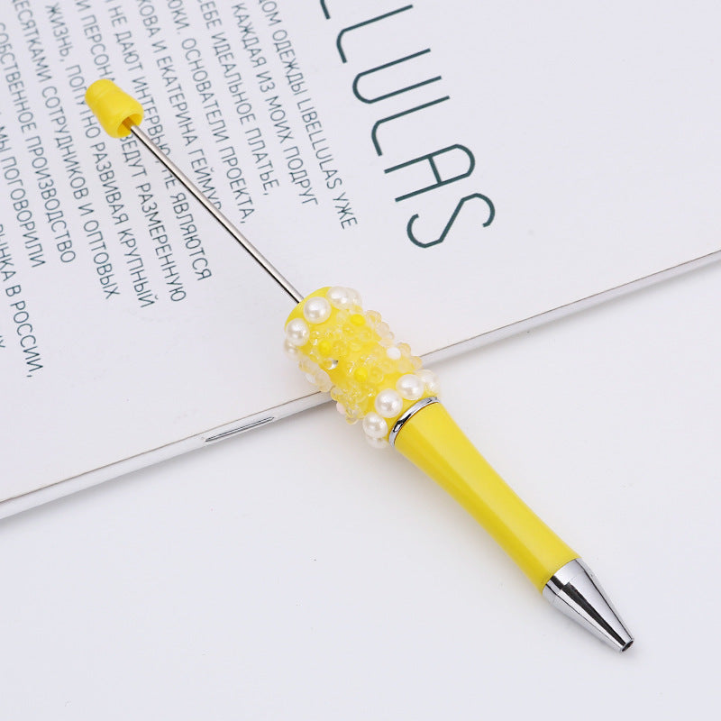Cross-border DIY pearl flower bead pen handmade patch plastic ballpoint pen, cartoon flower bone pearl gift pen