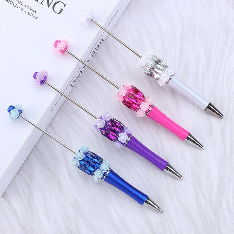 DIY flower mermaid bead pen pure handmade patch pen cap sticker rose mermaid bead pen, student gift pen