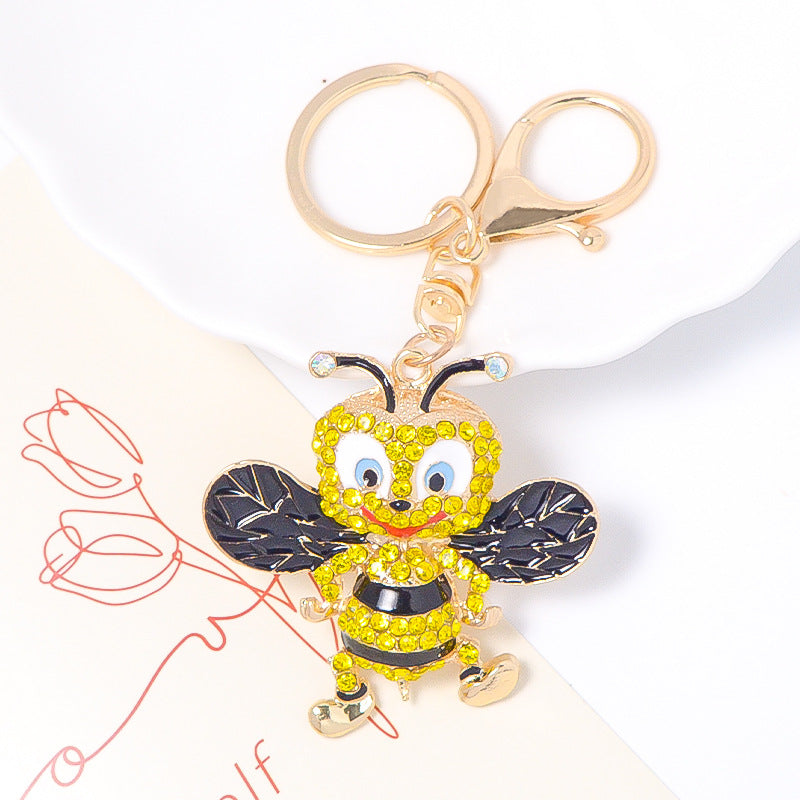 58*57mm Popular Bee Keychain Small Pendant Rhinestone Key Pendant Metal Backpack Key Chain