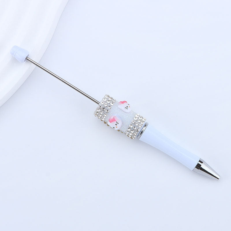 New KT cat litter sugar string bead pen DIY handmade cute fantasy cartoon cat cute jingle cat beaded ballpoint pen
