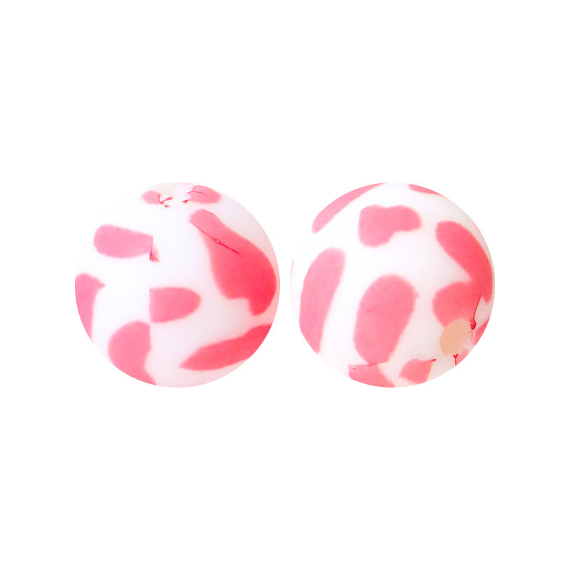 15mm Leopard Print Silicone Beads - Water Transfer Printed Daisy Round Beads for DIY Jewelry, Bead Pens, Loose Beads Wholesale #51-100