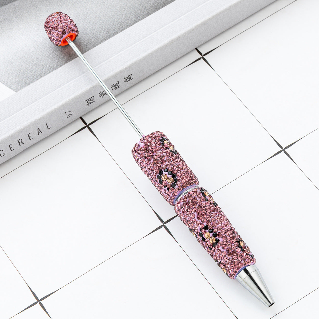 New DIY leopard print bead pen handmade diamond-set beaded ballpoint pen multi-color plastic bead pen wholesale