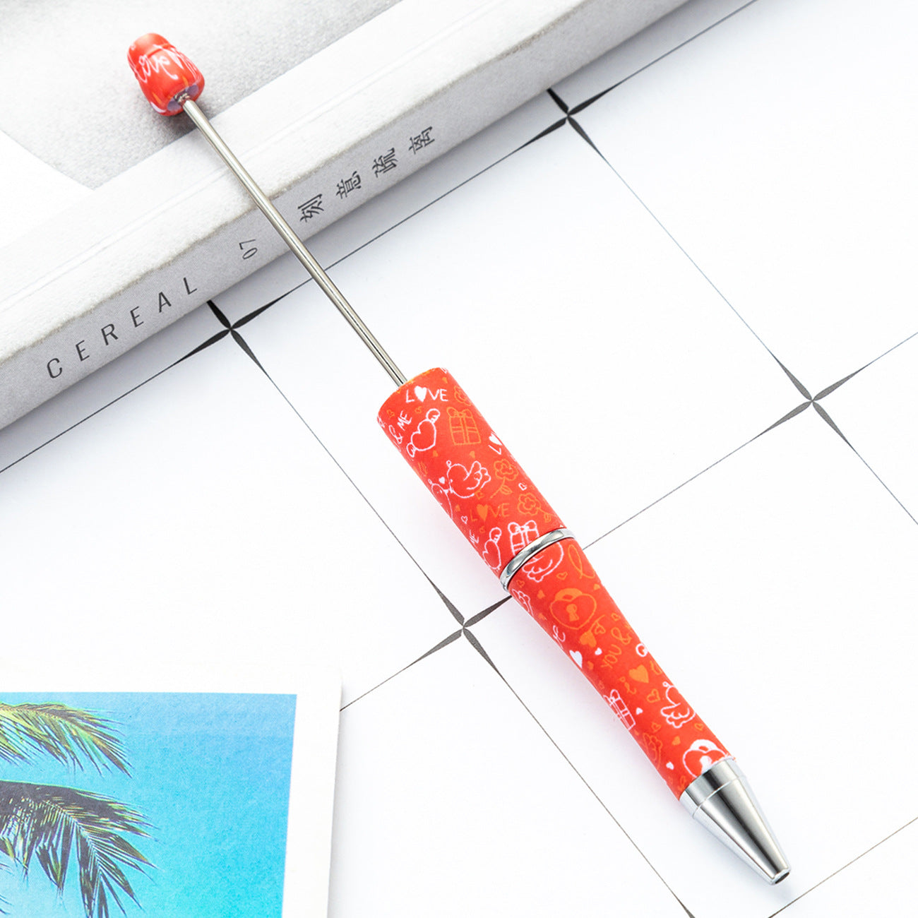 Creative DIY plastic bead pen Valentine's Day love series beaded ballpoint pen spot wholesale printing bead pen