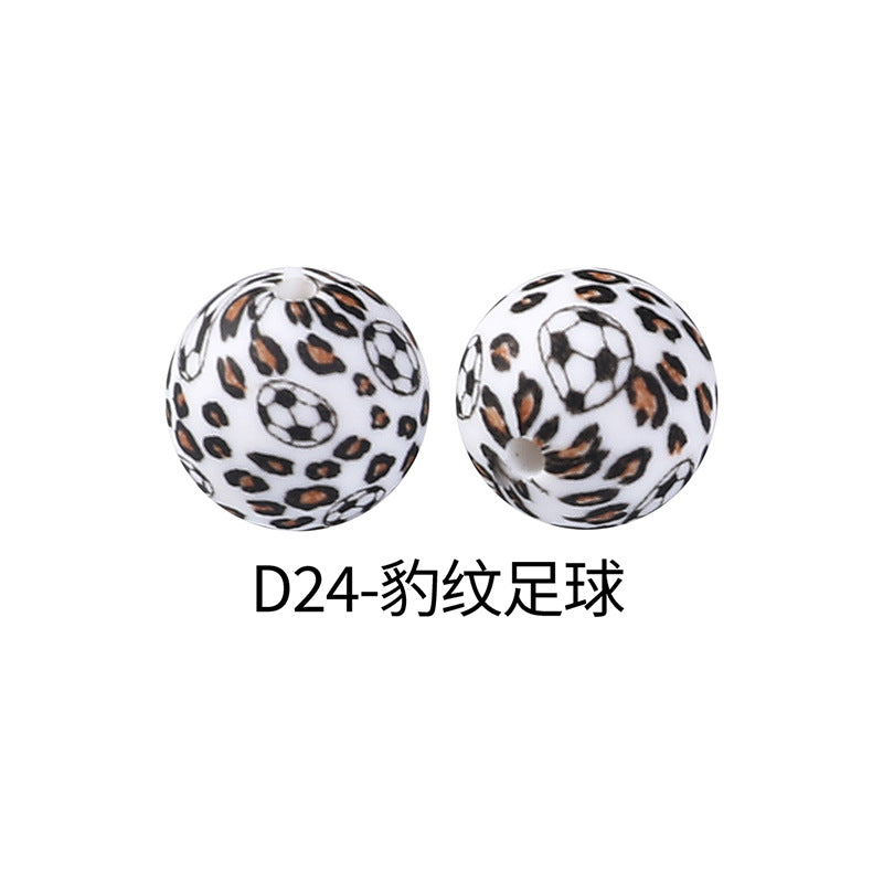 15mm new rhombus pattern silicone beads water transfer leopard print bracelet beaded jewelry silicone loose beads wholesale