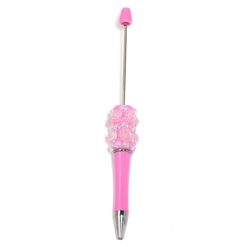 Heavy Industry Pearl Camellia DIY Beaded Pen Resin Rose DIY Beaded Rotary Ballpoint Pen Spot Wholesale