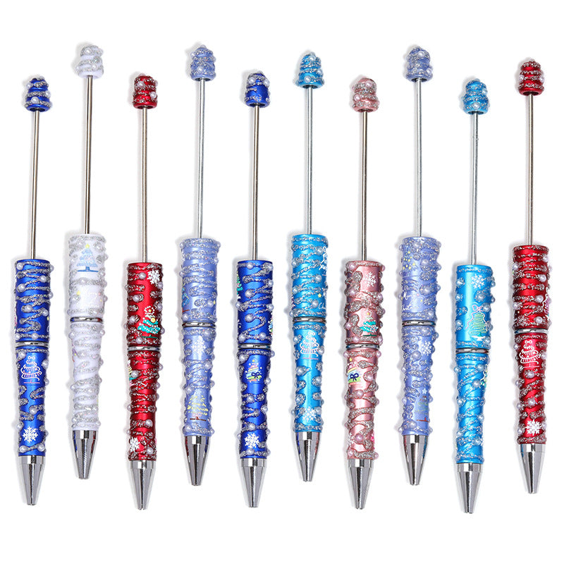 New DIY diamond-set Christmas colorful bead pen broken diamond full diamond ballpoint pen colored cartoon heavy industry cute pen