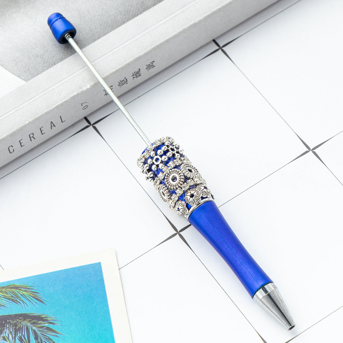 New DIY retro flower bead pen wholesale creative DIY handmade plastic bead pen cute girl heart plastic pen