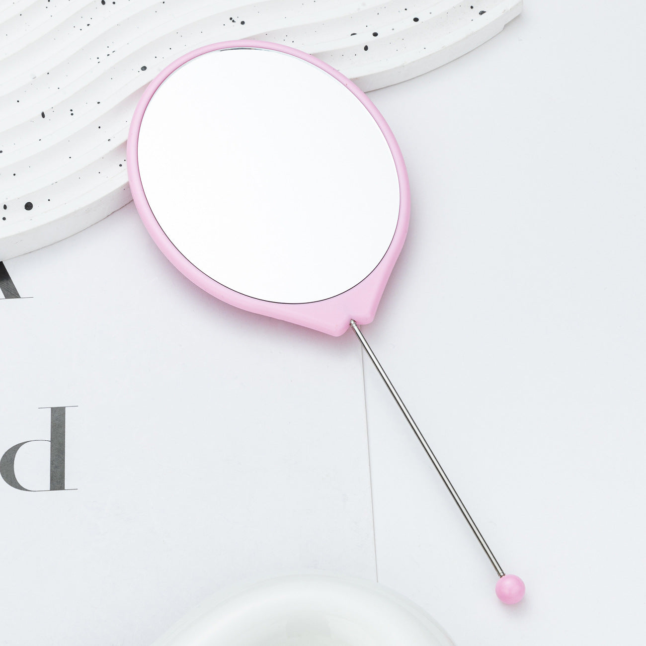 New DIY beaded oval mirror portable high definition mirror handheld mirror, carry makeup small mirror