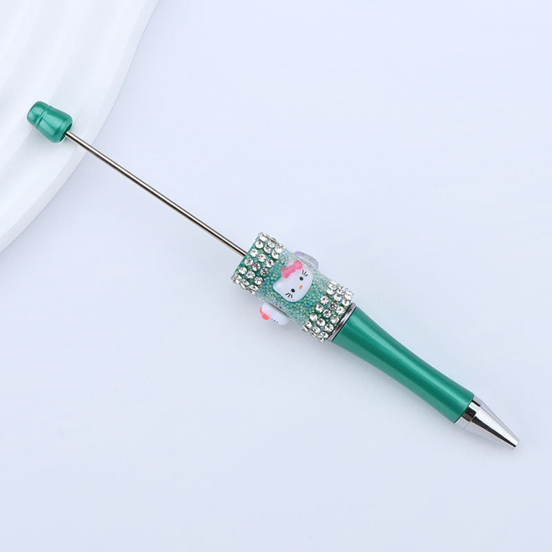 New KT cat litter sugar string bead pen DIY handmade cute fantasy cartoon cat cute jingle cat beaded ballpoint pen