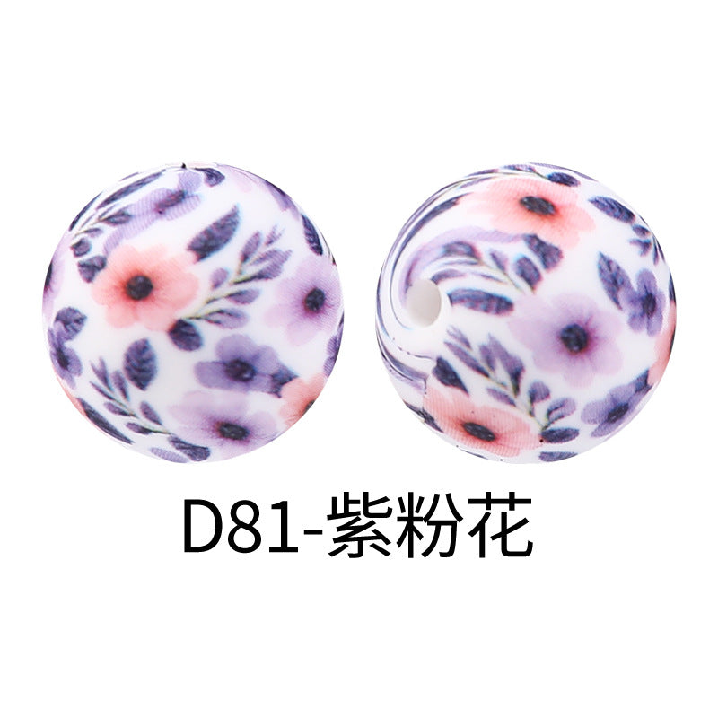 15mm new rhombus pattern silicone beads water transfer leopard print bracelet beaded jewelry silicone loose beads wholesale #51-79
