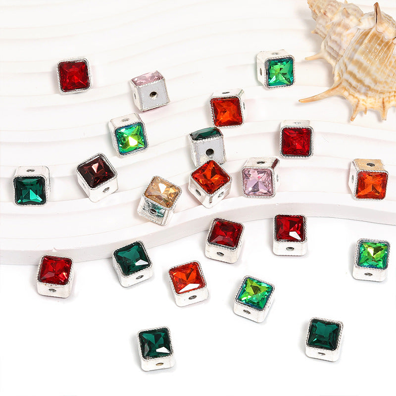 10*10 MM New Sand Gold Hollow Beaded Gemstone Straight Hole Square Bead Accessories Handmade DIY Keychain Bead Pen Loose Bead Accessories Random Mix