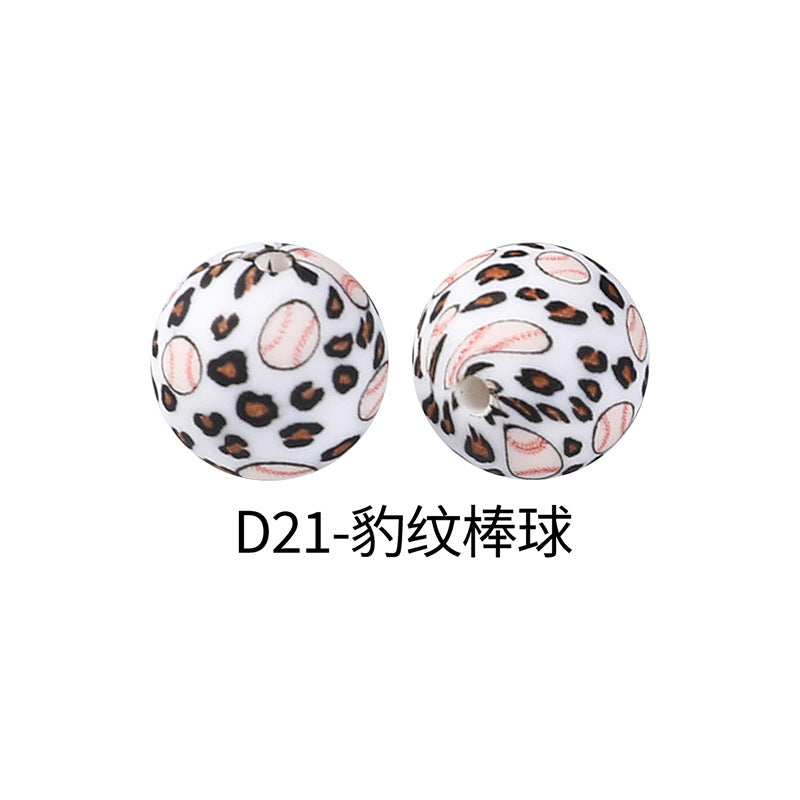 15mm new rhombus pattern silicone beads water transfer leopard print bracelet beaded jewelry silicone loose beads wholesale