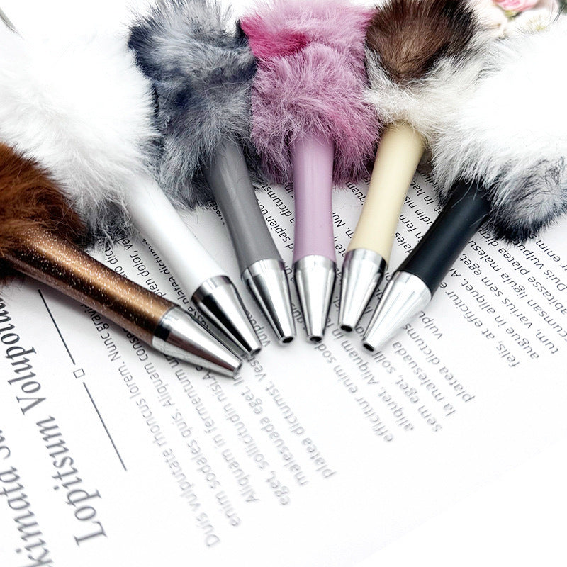Cross-border innovative leopard print hairball bead pen DIY handmade hairball ballpoint pen cute student gift pen spot