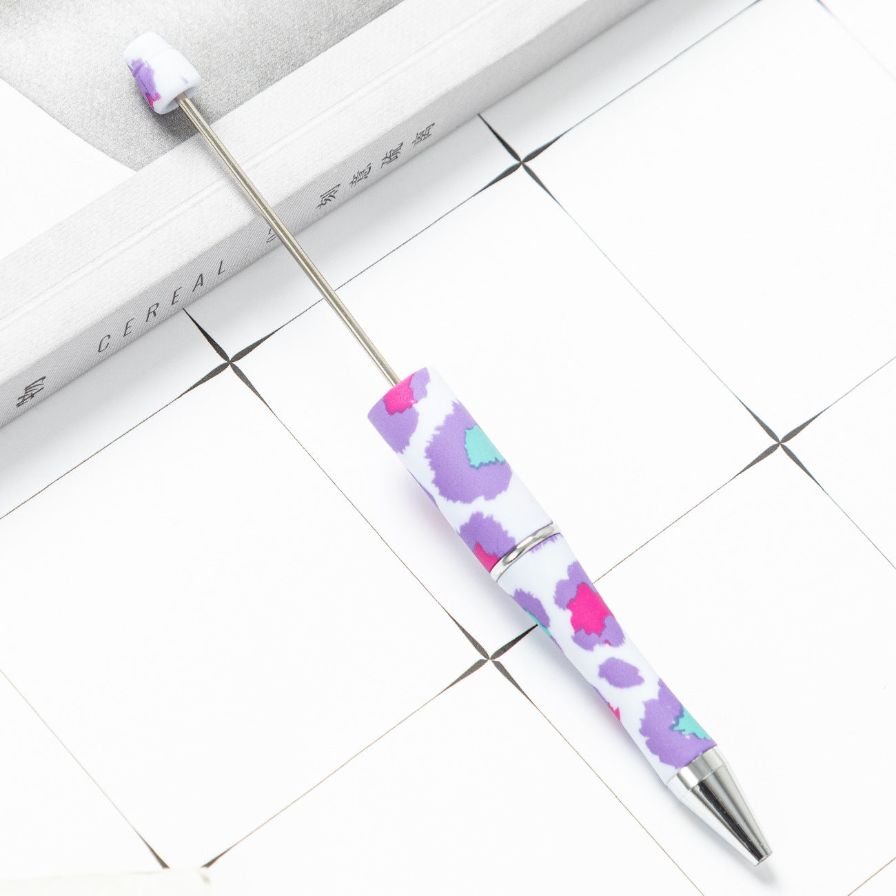 DIY plastic bead pen creative handmade leopard print floral cow bead pen wholesale printing new plastic bead pen