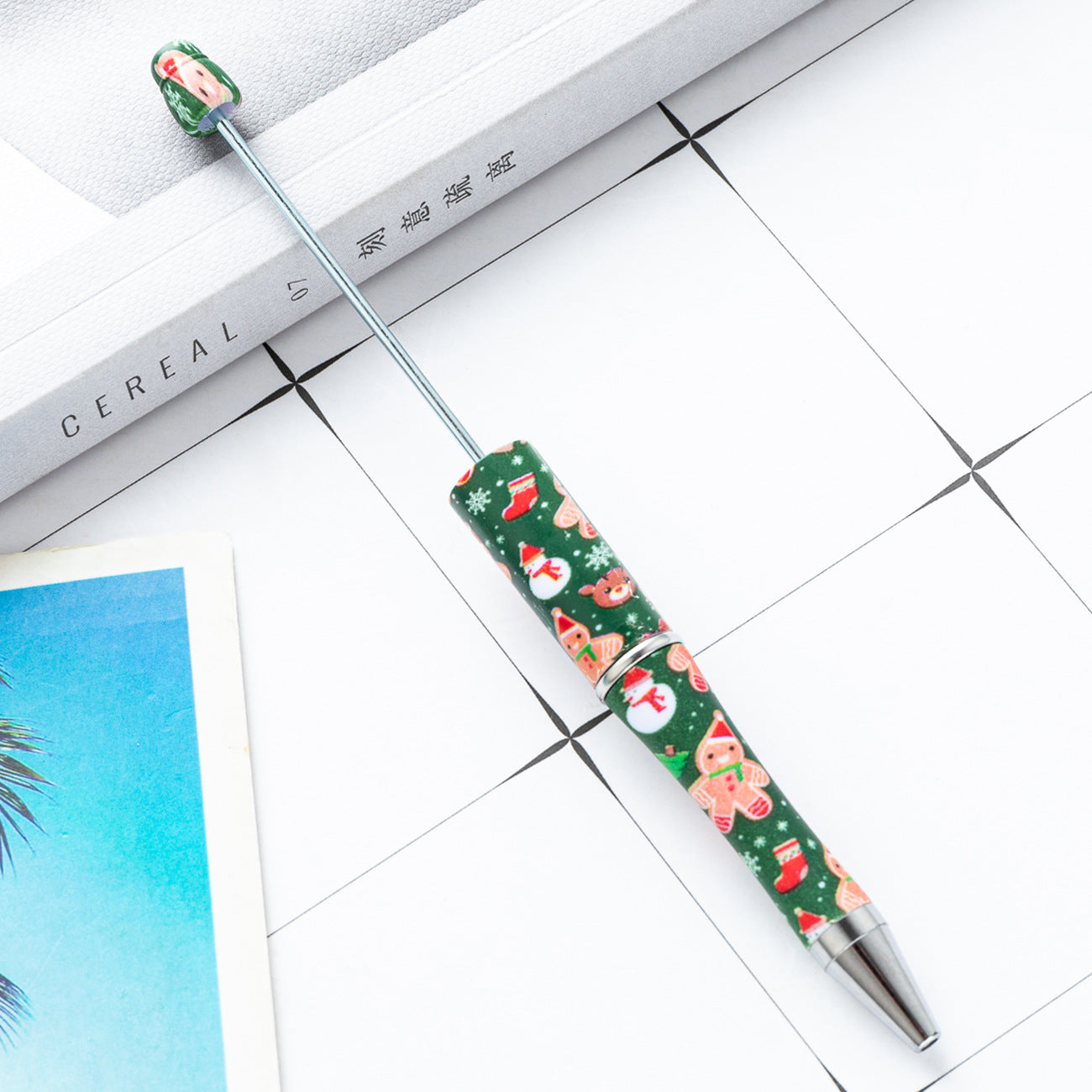 Cross-border new DIY plastic bead pen Christmas Halloween beaded ballpoint pen spot wholesale printing bead pen