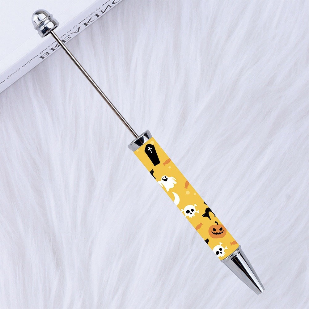 DIY Plastic Beadable Pens with Halloween Pumpkin Ghost Bat Spider Prints