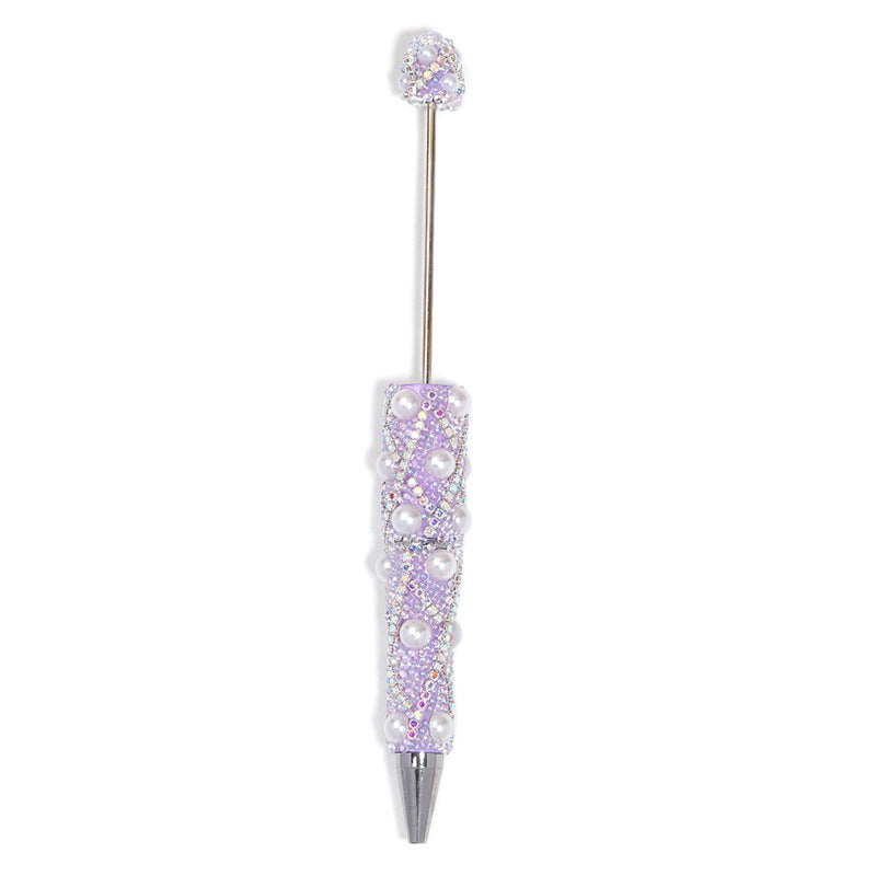 Cross-border explosion heavy industry full diamond pearl chain bead pen DIY rotating ballpoint pen mobile phone chain accessories material