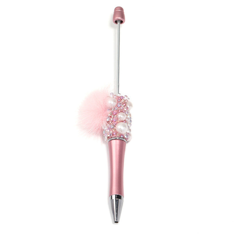 Soft cute pearl hairball DIY bead pen colorful bubble beads rotating ballpoint pen girl heart hand account gift pen